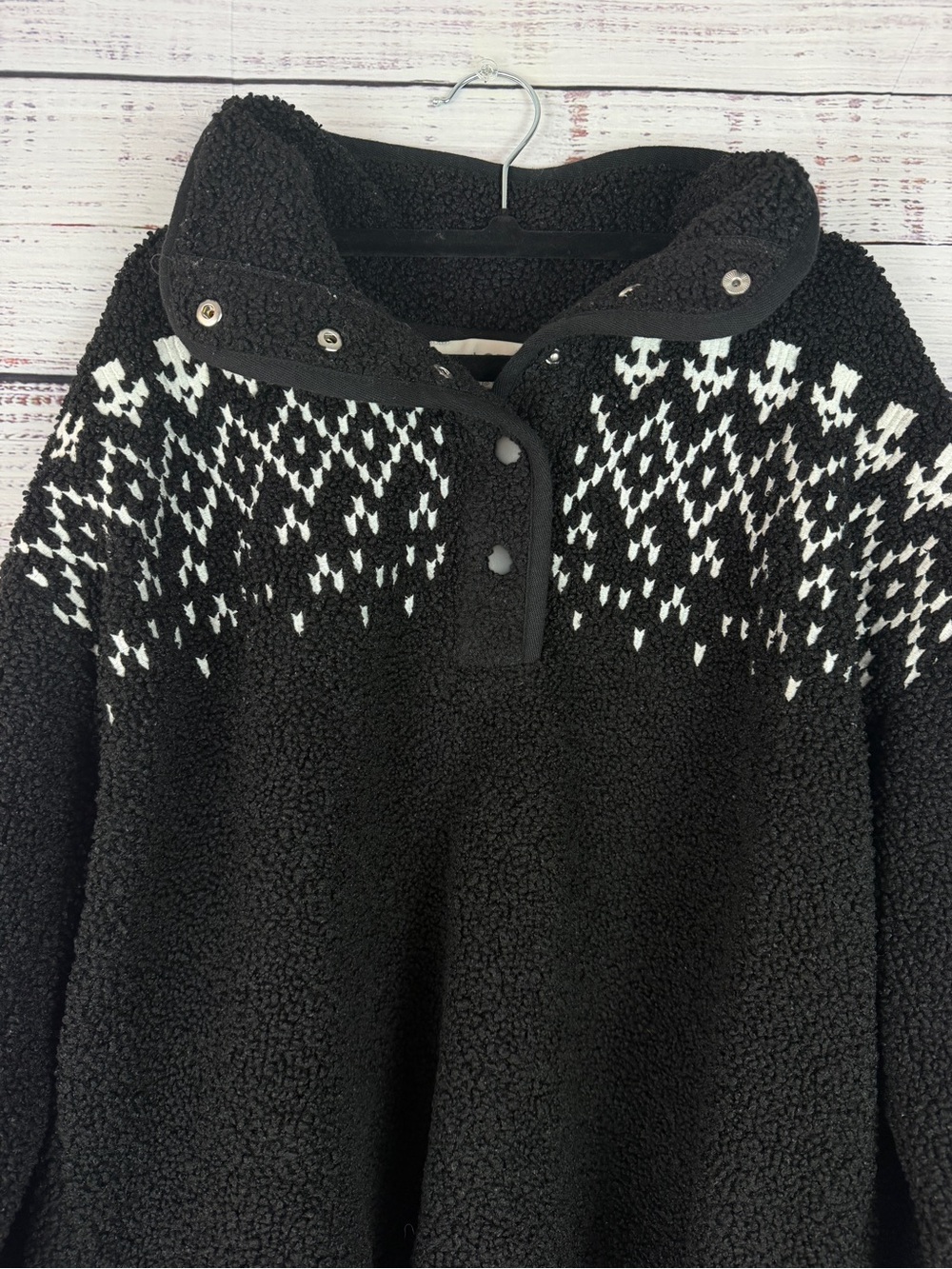LOFT Petite Black & White Sherpa Fleece Pullover | MP - Picture 2 of 10